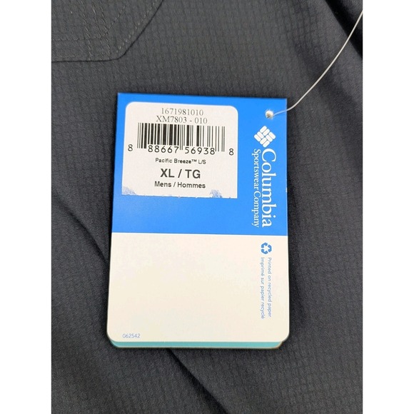 Columbia Shirt Mens XL Black Long Sleeve Fishing Vented Pacific Breeze UPF 40 - Picture 6 of 10